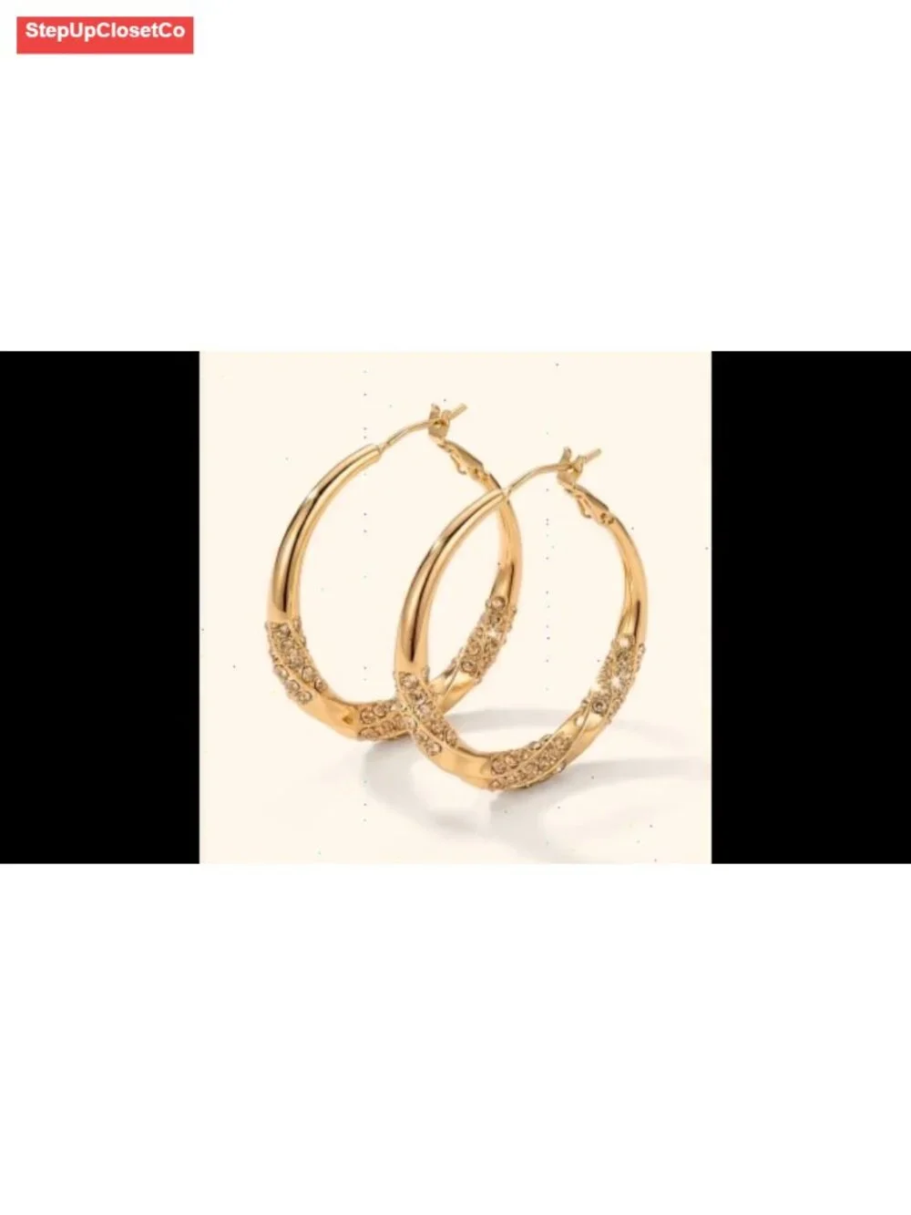 Twisted Hoop Earrings for Women, Crystal Pavé Statement Earrings, Gold Plated